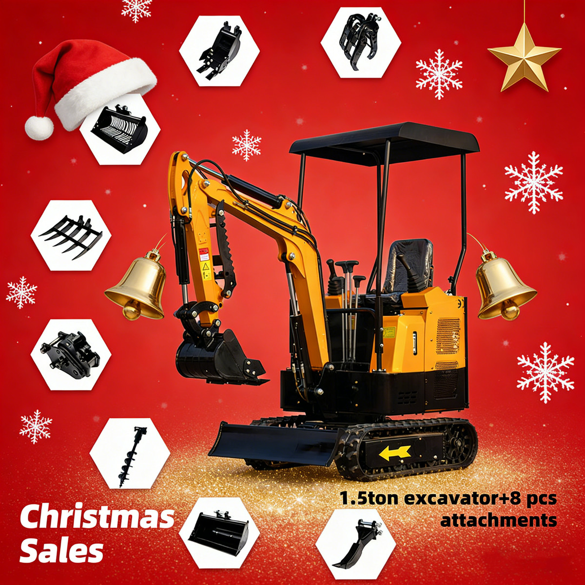 1.5ton Mini Excavator 13.5HP Hydraulic Crawler Digger Full-set  Attachments Set