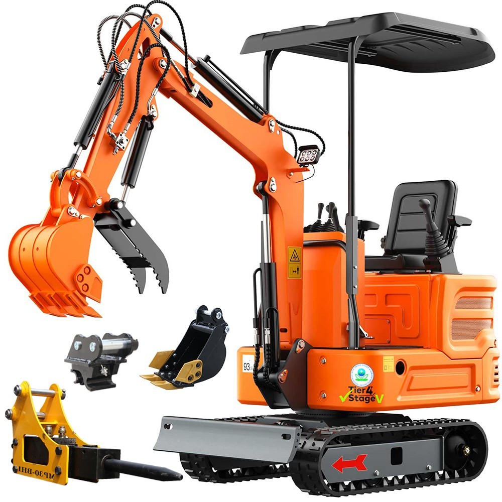 FREE SHIP 1 Ton B&S  Mini Excavator Crawler Hydraulic Digger With 3 Attachment