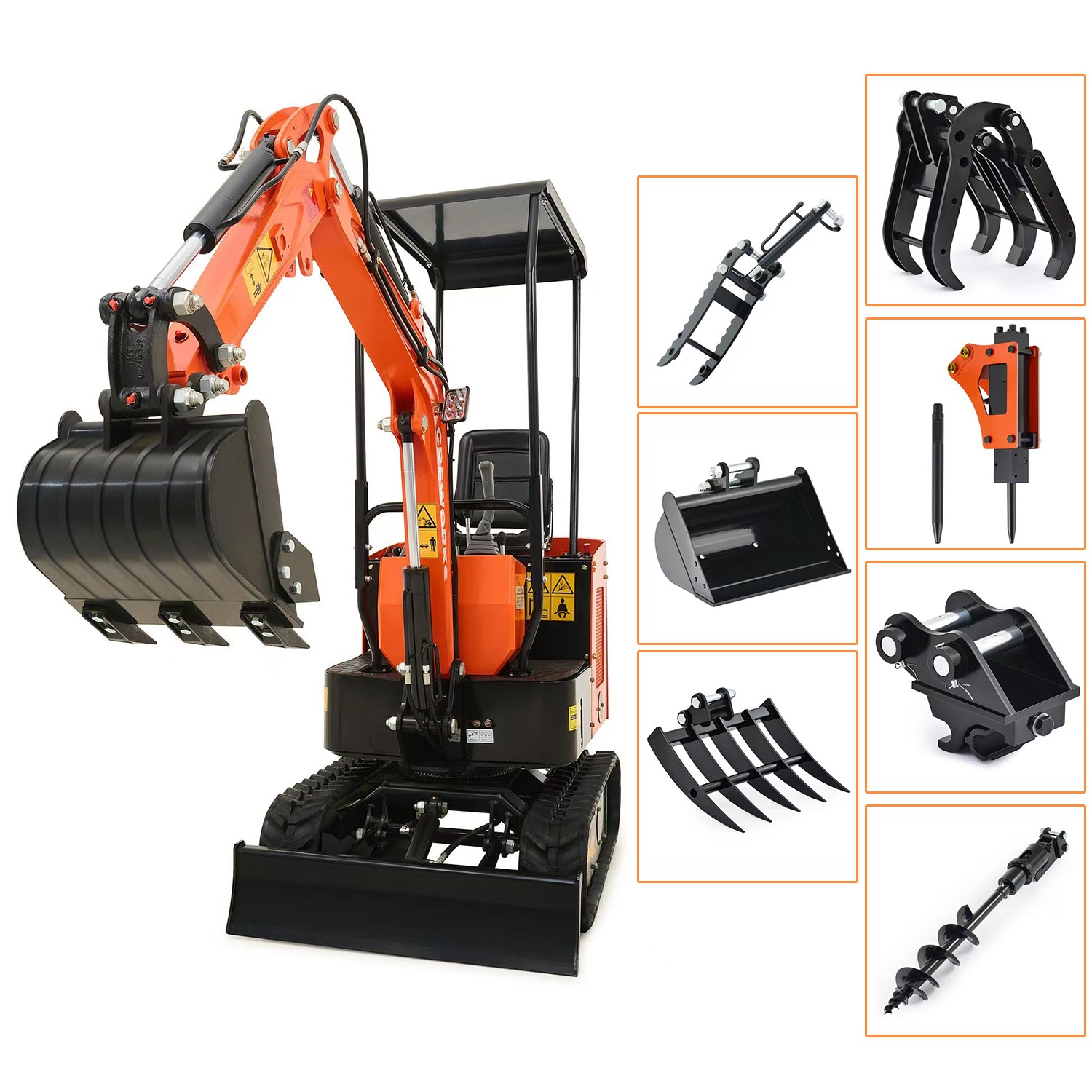 Mini Excavator 1Ton Digger 13.5hp Gas Tracked Crawler B&S EPA Engine Attachment