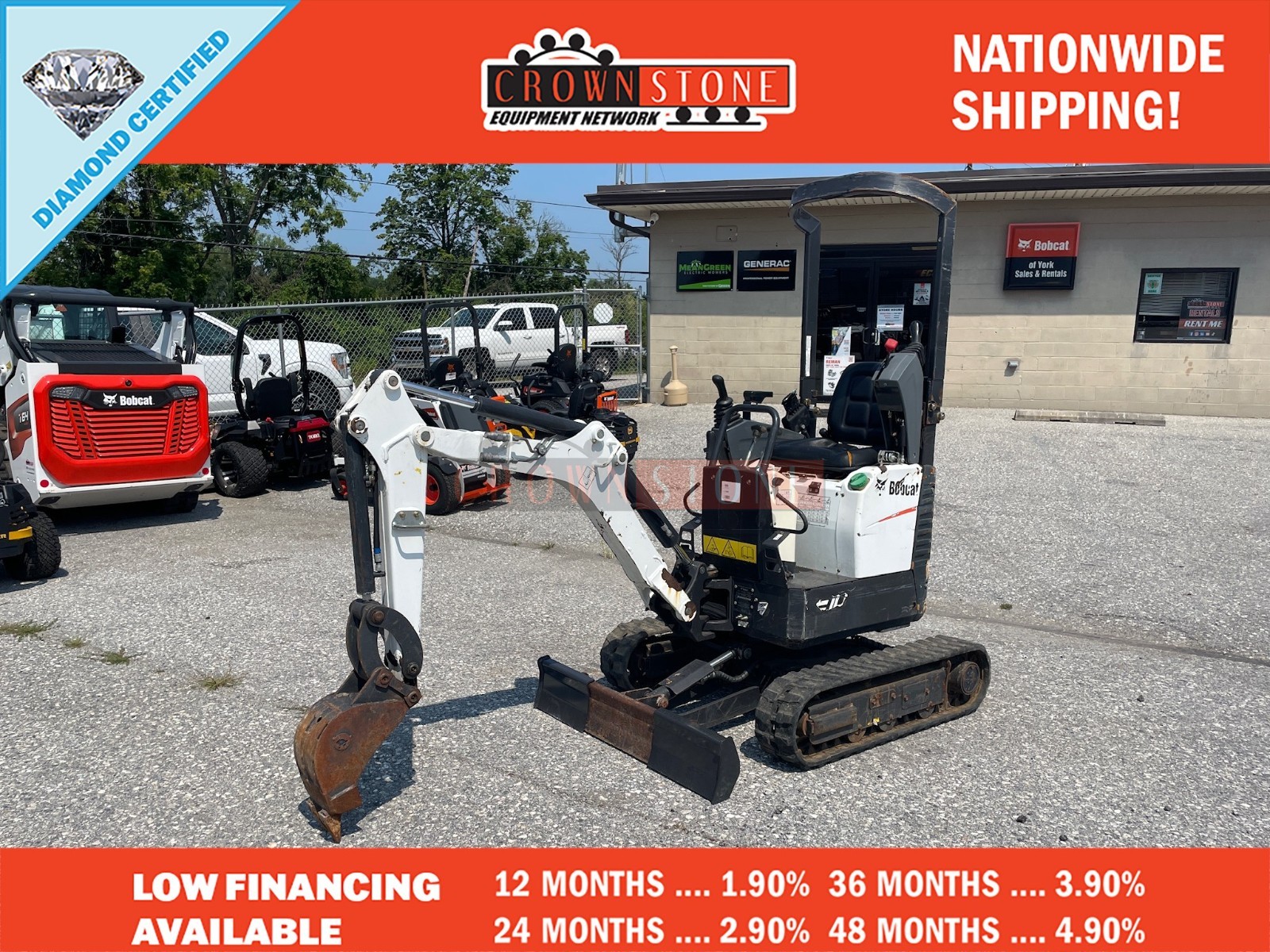 2019 BOBCAT E10 MINI EXCAVATOR, 470 HRS, 2SPD, RETRACTABLE UNDERCARRIAGE, 10 HP