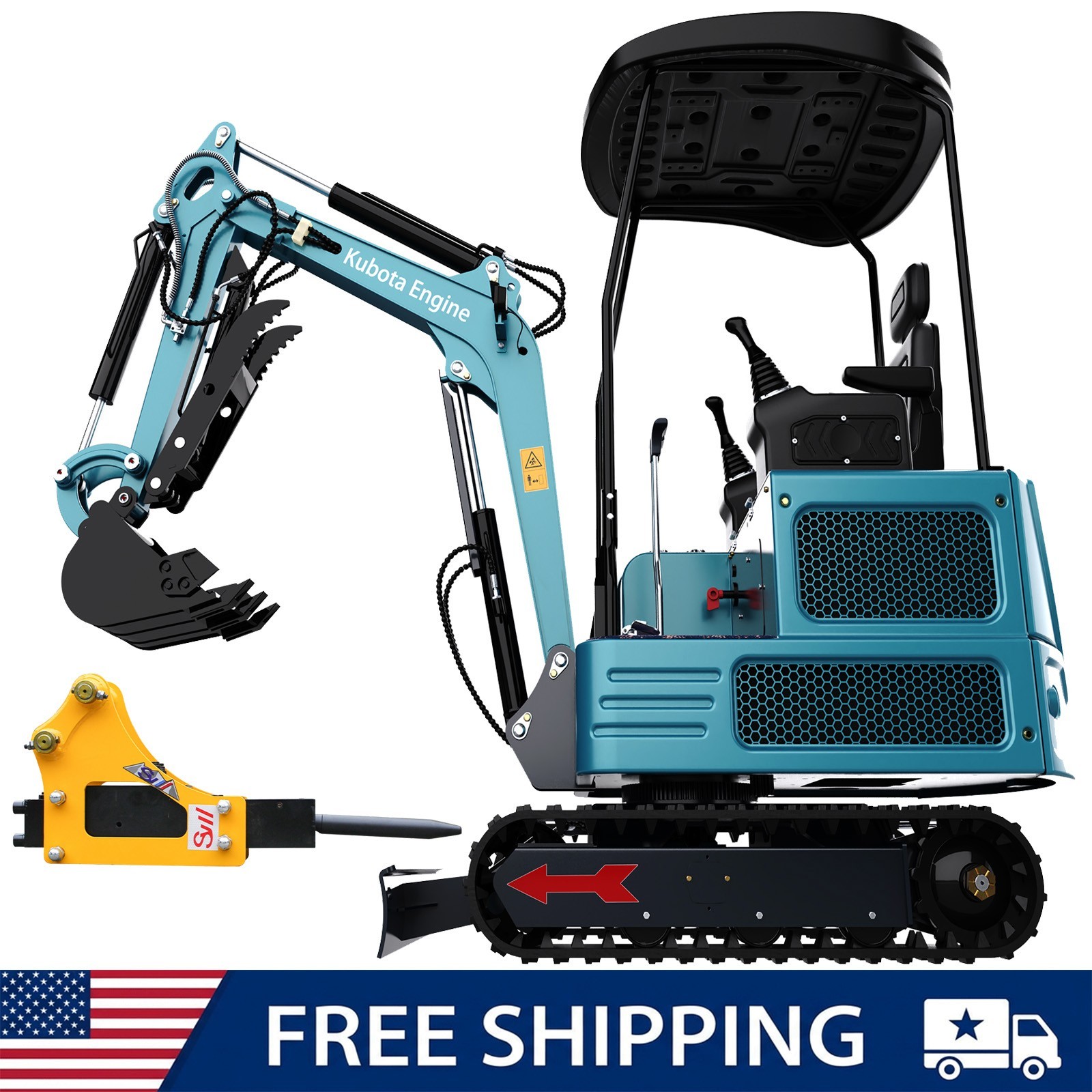 FREE SHIP 1.8 Ton Mini Excavator KUBOTA Diesel Pilot Tracked Digger + Breaker