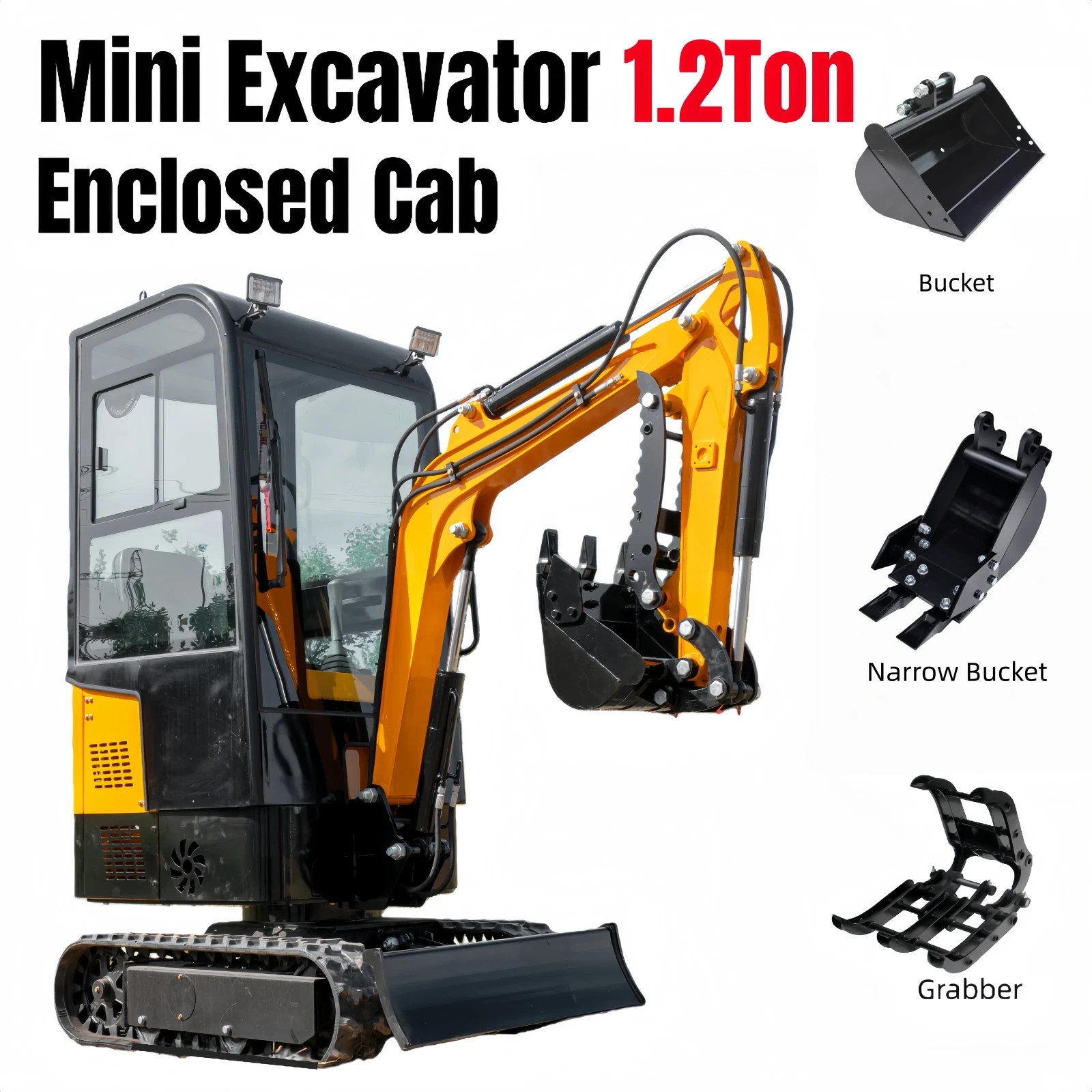 MMS 1.2Ton Mini Excavator with Enclosed Cab Engine | Free Attachments