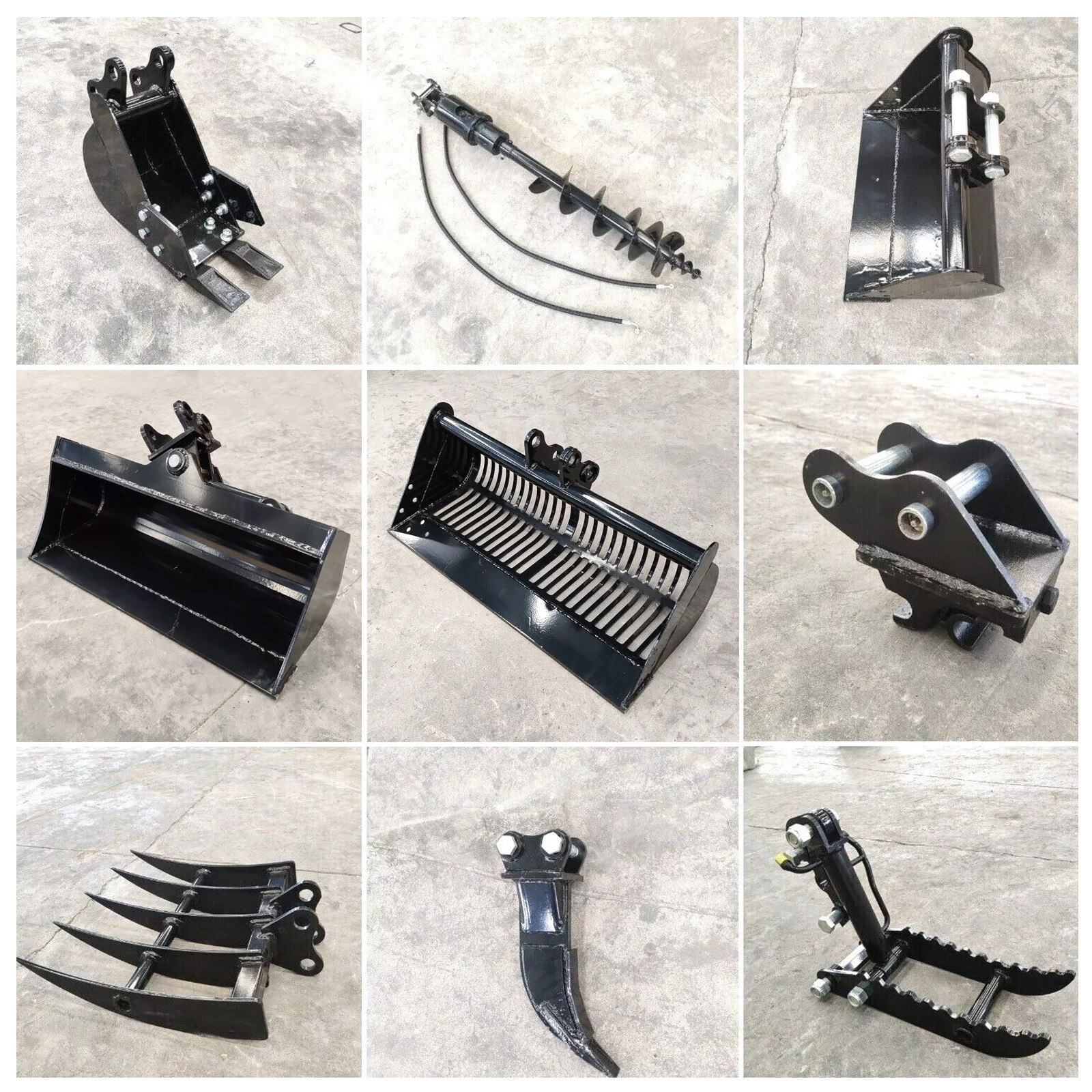 Attachments Mini Excavator : Quick Hitch, Bucket, Ripper, Rake, Auger,Thumb Clip