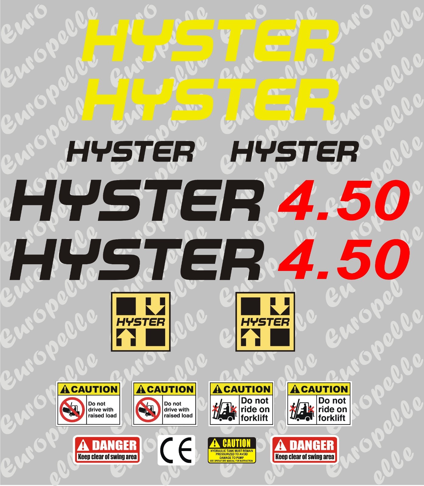 Hyster 4.50 Fork Lift Decal  Sticker Autocollant  Set
