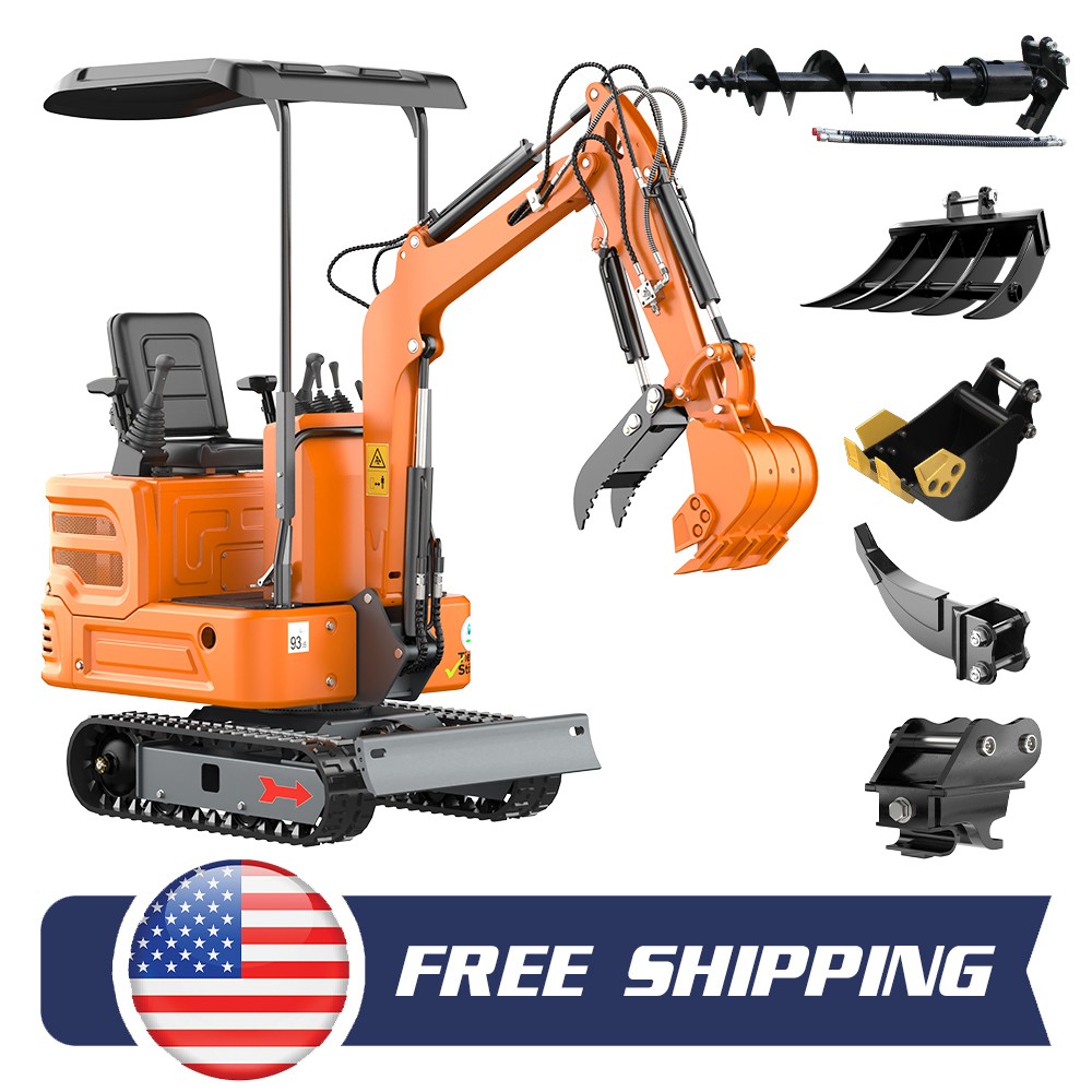 Mini Excavator 1 Ton Digger 13.5hp Gas Tracked Crawler B&S EPA Engine +Accessori