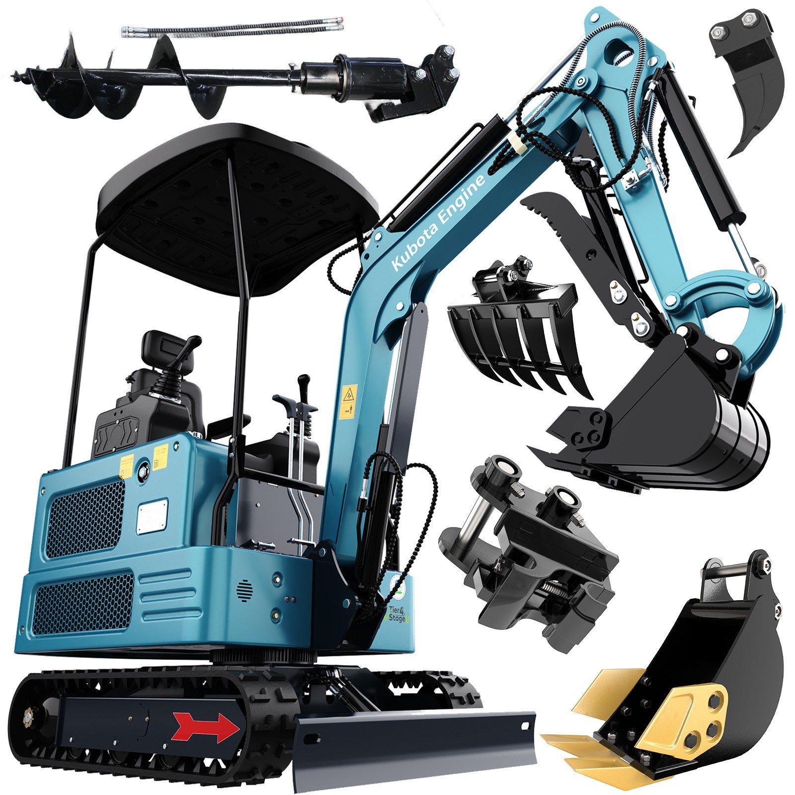 FREE SHIP 1.8Ton Mini Excavator KUBOTA Diesel Pilot Track Digger with Attachment