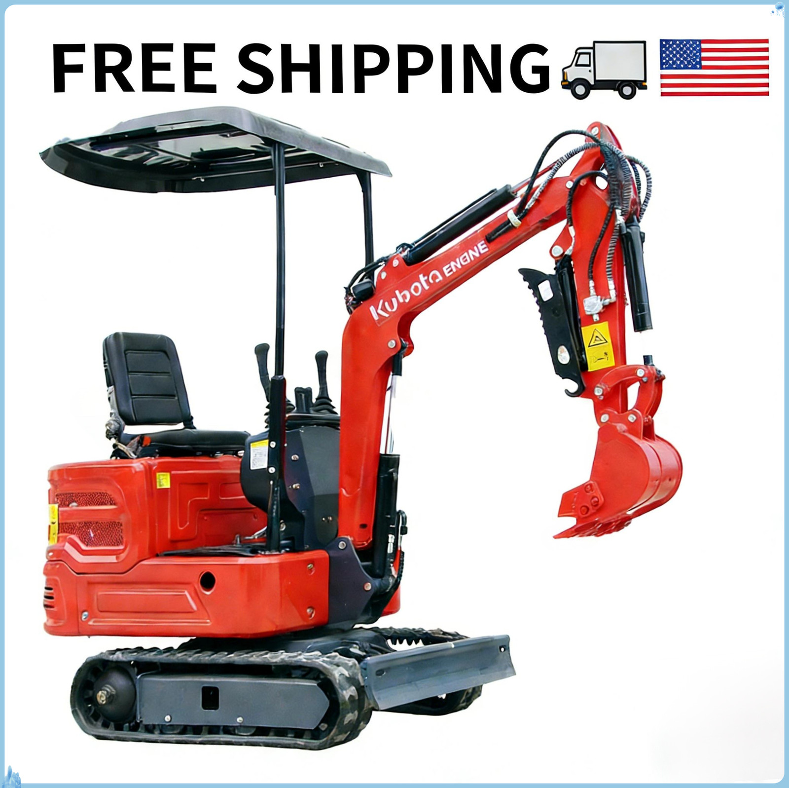 1.4 Ton Red Mini Excavator Kubota Engine Hydraulic Pilot Control, Free Shipping