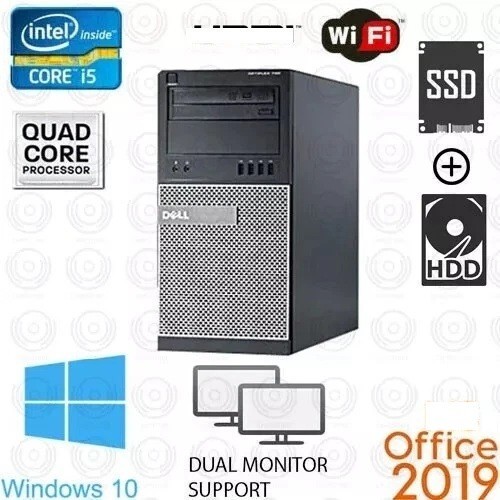 Fast DELL Desktop Computer HDMI PC DVD 8/16GB Core i5 SSD + HDD WiFi OFFICE 2019