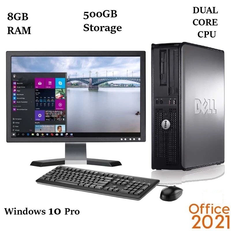DELL Desktop PC 8GB 500GB HDD 19″ LCD Monitor WiFi Windows 10 Office 2021