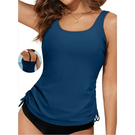 DOKOTOO Womens Tankini Tops Only Ruched Tummy Control Bathing Suit Top No Bottom