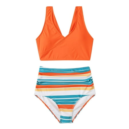 Aoochasliy Bikinis for Women Clothes Fashion Women Split Swimsuit High Waistflat Printing Color Matching Sexy Bikini