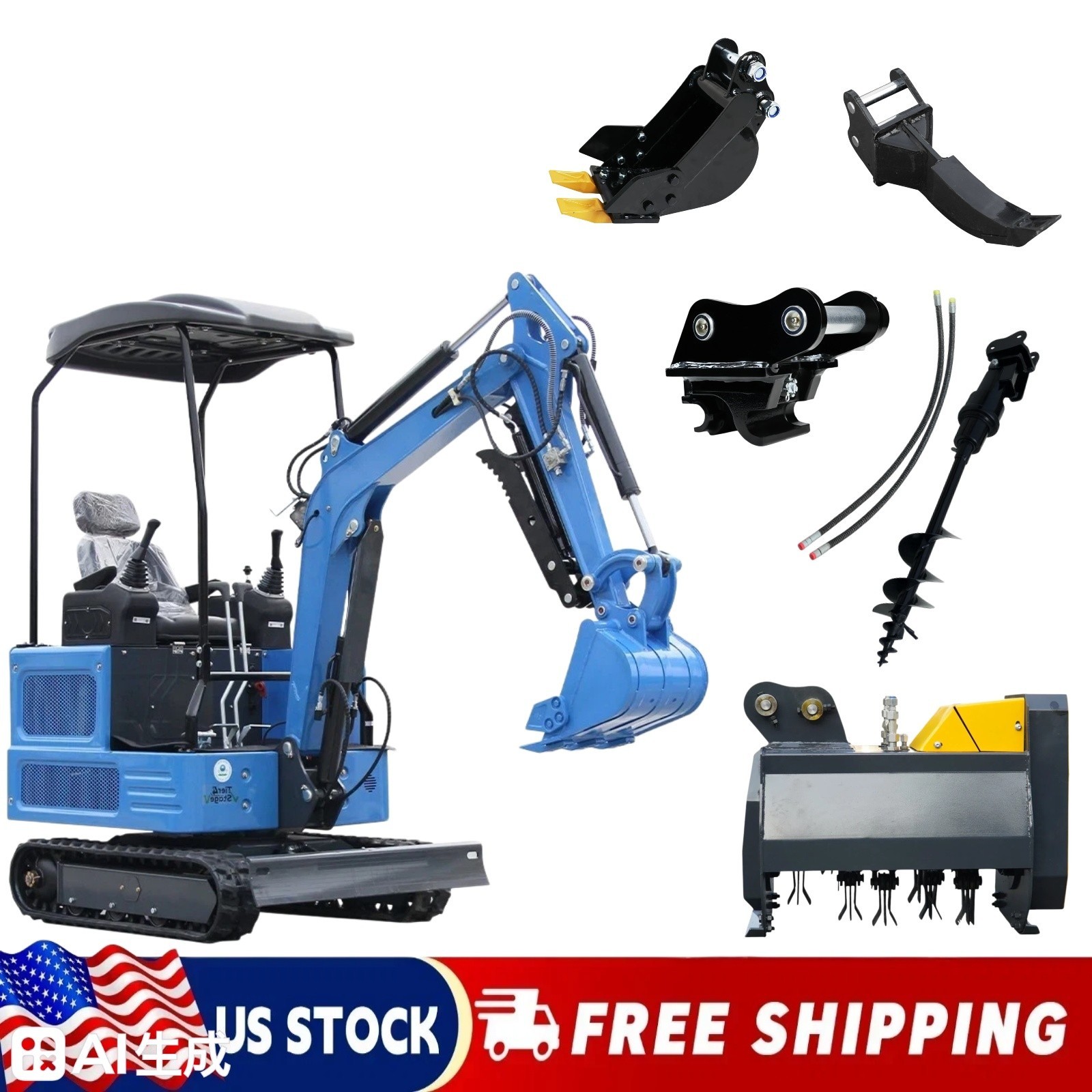FREE SHIP 1.8T Mini Excavator KUBOTA Diesel Pilot Track Digger with Attachment