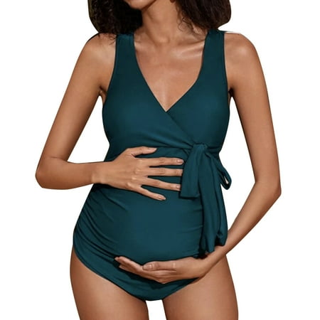Qiangong Swimwear Halter Maternity One-Piece Swimsuit (Women’s, Size L)