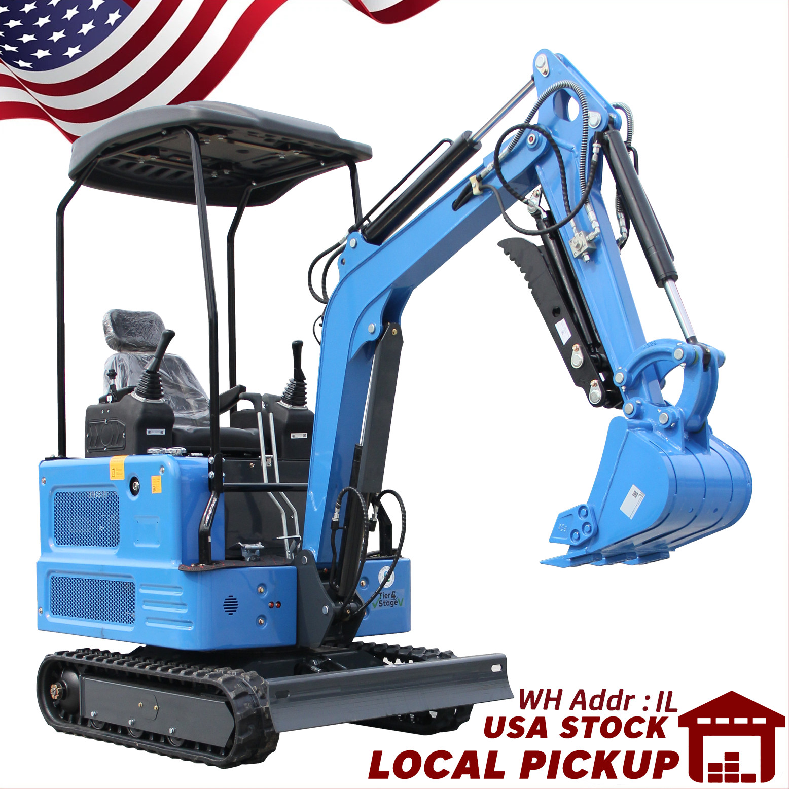Blue 1.8 Ton Mini Excavator with Kubota Engine & Hydraulic System, USA STOCK, IL