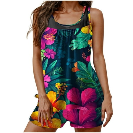 BUIGTTKLOP Women’s Conservative Swimsuit Printed Plus Boyshort Two-piece Split Swimsuit Suit