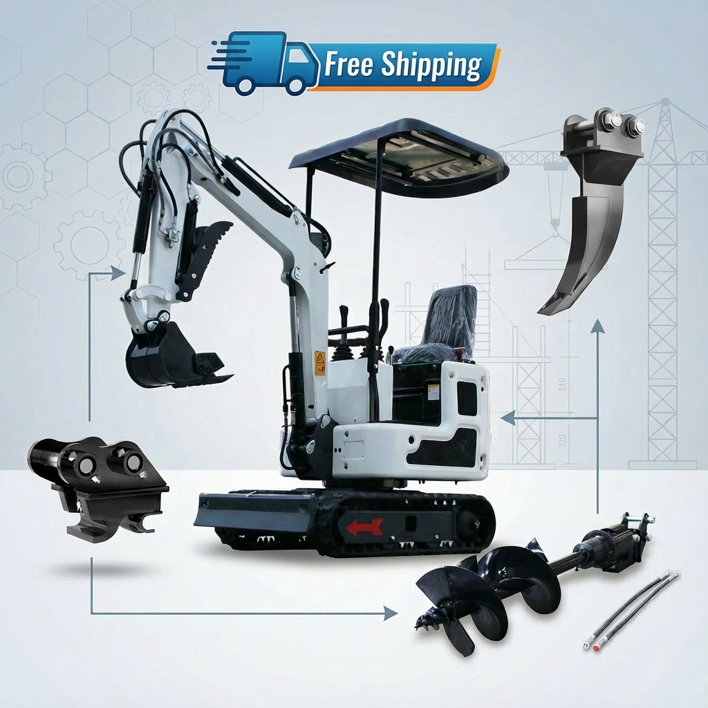 1 Ton Ride-On Mini Excavator | B&S | 300mm Auger + Quick Coupler + Ripper Bundle