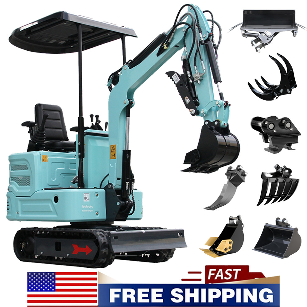 1.4Ton Mini Excavator Digger Kubota Diesel Engine Tracked Crawler +7 Attachments