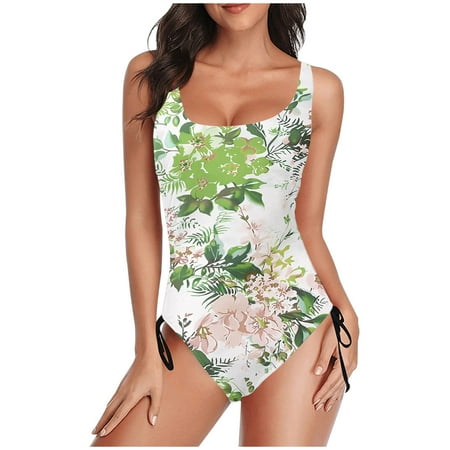 50% Off Clear! Ladies Fashion Multicolor Pattern Print Bikini Back Cutout Sling Women Piece One-Piece Swimsuit Green, S