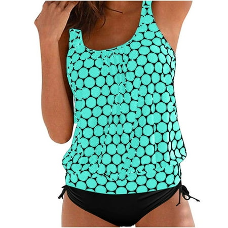 Enjoytime Bathing Suit for Women Vintage Printed Tummy Control 2 Piece Tankinis High Waisted Modest Plus Size Swimsuit