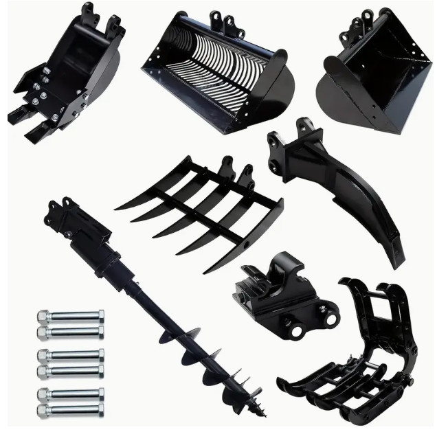 8 in Auger,Ripper,Grabber,Rake,Sand Bucket,Quick Coupler Attachment of Excavator