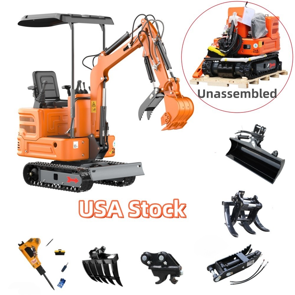 New 1 Ton Mini Excavator Gas B&S EPA Engine 13.5HP USA Free with Attachments USA