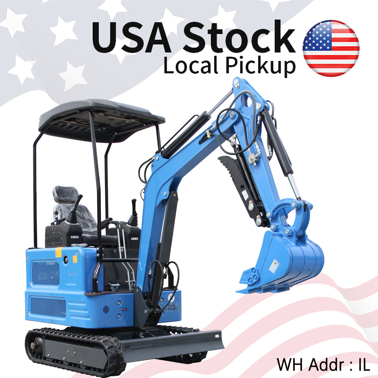 USA STOCK, 1.8 Ton  Kubota Engine Mini Excavator, pilot hydraulic system, IL