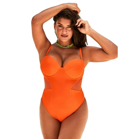 Swimsuits for All Women’s Cup Sized Mesh Underwire One Piece Swimsuit