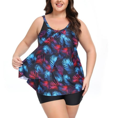 RELLECIGA Women’s Mesh Tankini with Shorts Swimsuit 2 Piece Bathing Suits for Women Plus Size