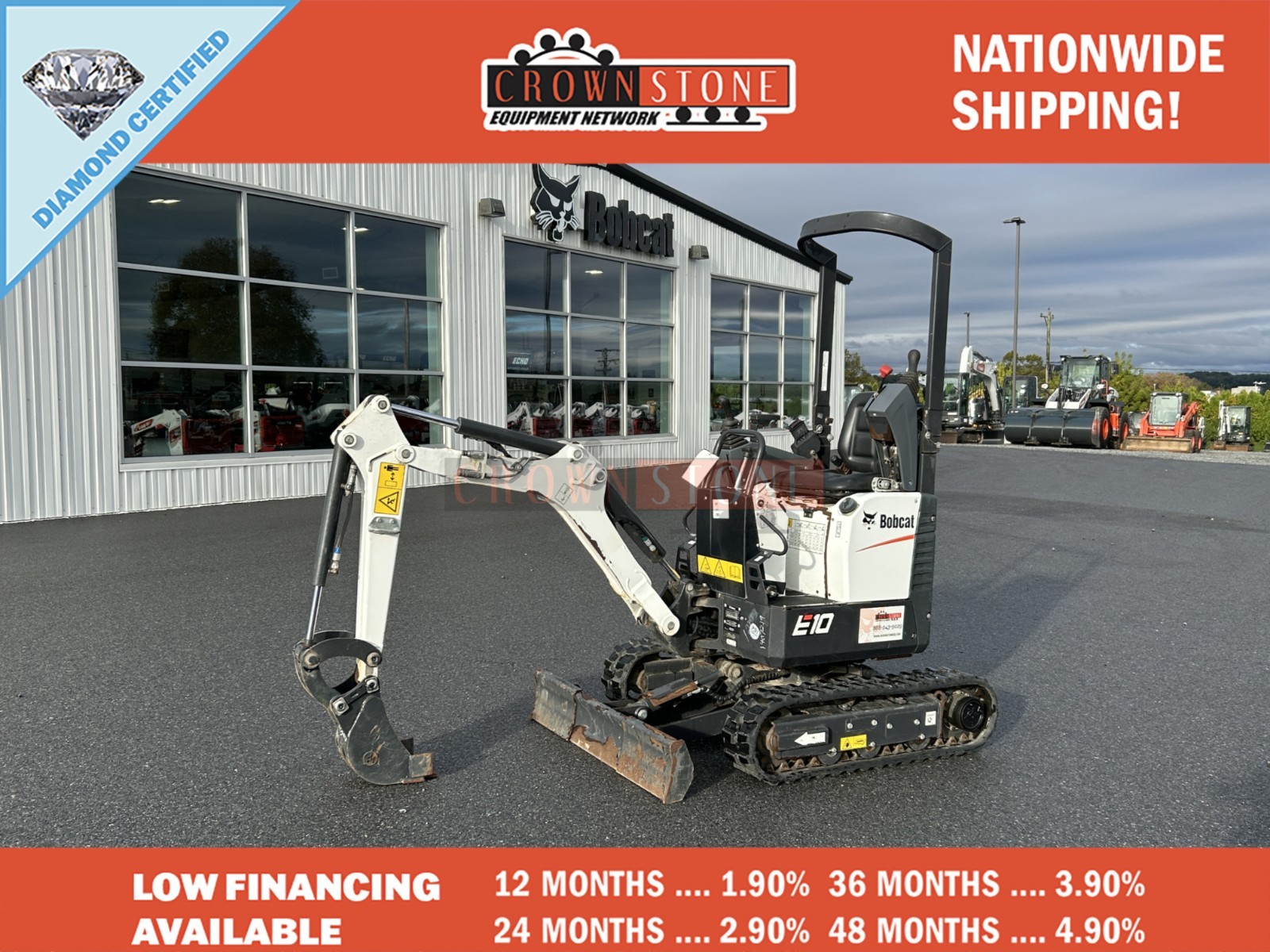 2021 BOBCAT E10 MINI EXCAVATOR, 57HRS,2SPD,AUX HYD, ADJUSTABLE BACKFILL BLADE