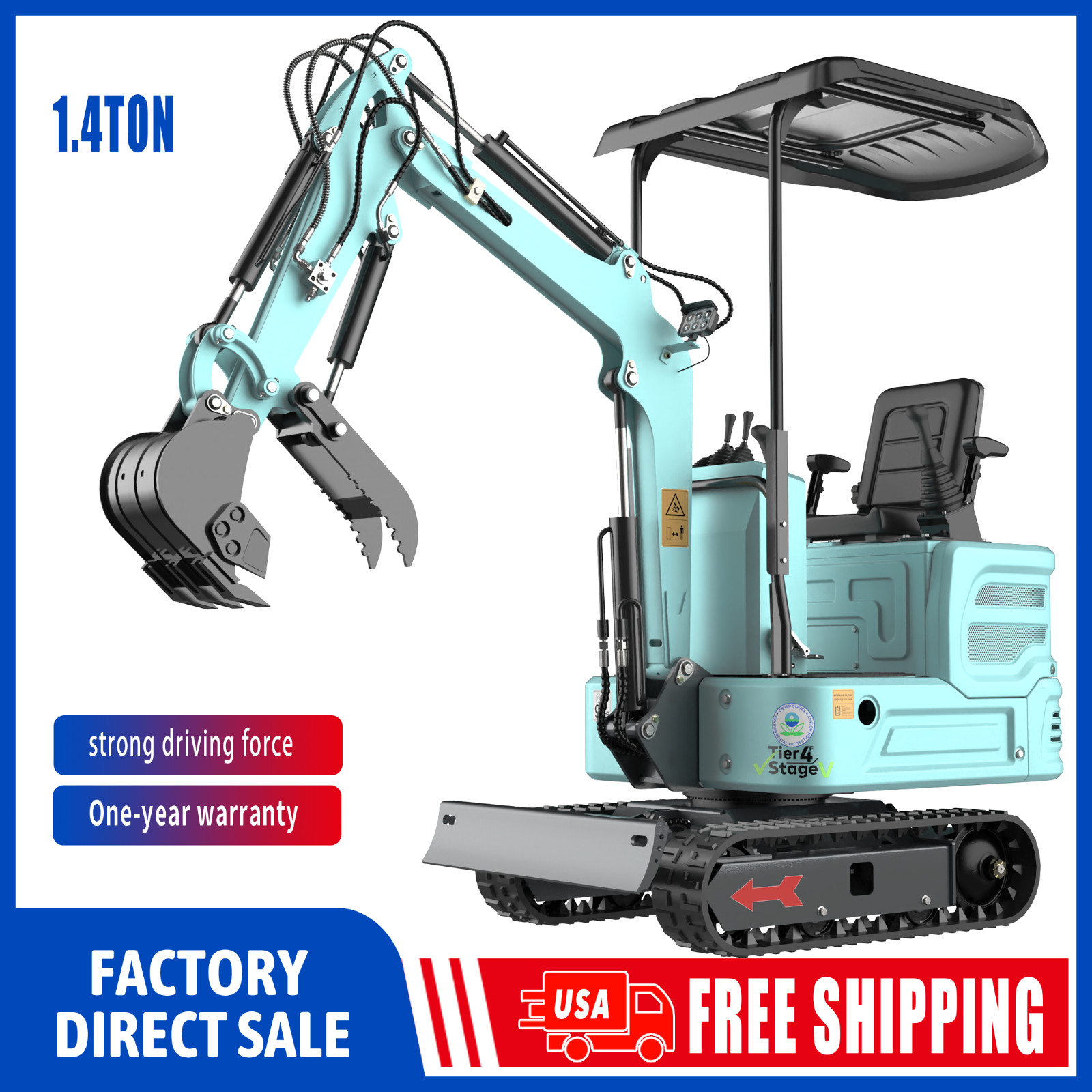 1.4Ton Mini Excavator Kubota Diesel Z482 EPA Rubber Track Free Ship