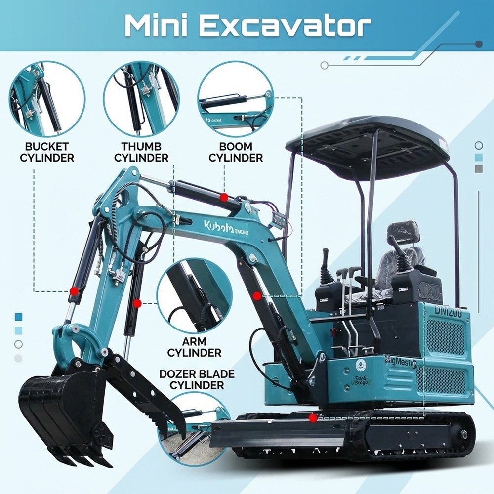 Mini Excavator 1.8 Ton Kubota Engine 4000 lbs Crawler Digger Diesel Free Ship