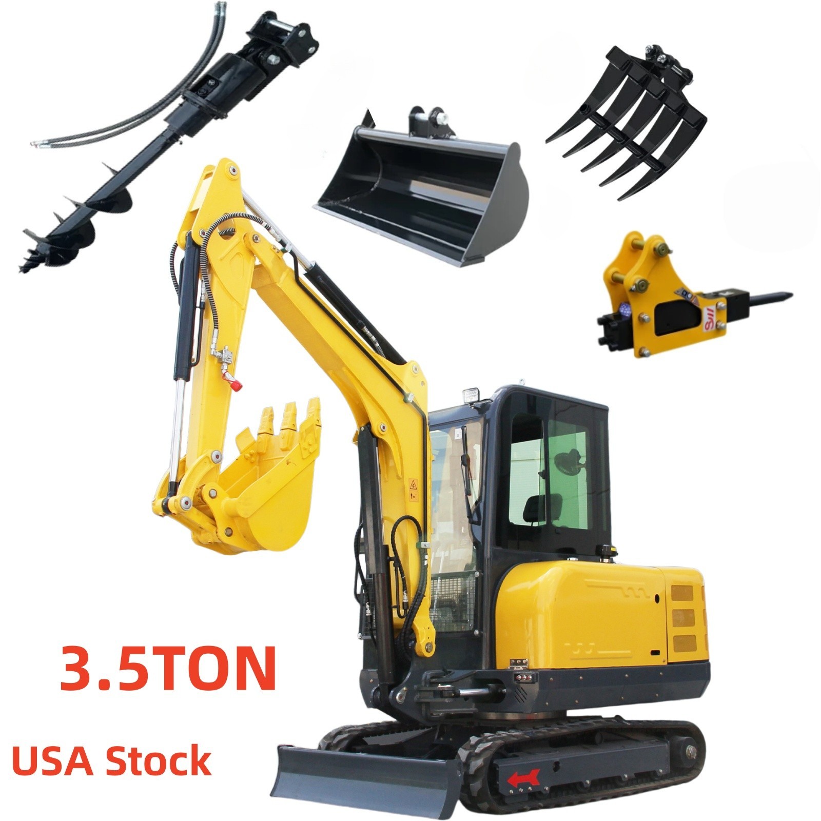 3.5Ton Mini Excavator  Hydraulic Thumb EPA Kubota Engine 25HP with 4 Attachment