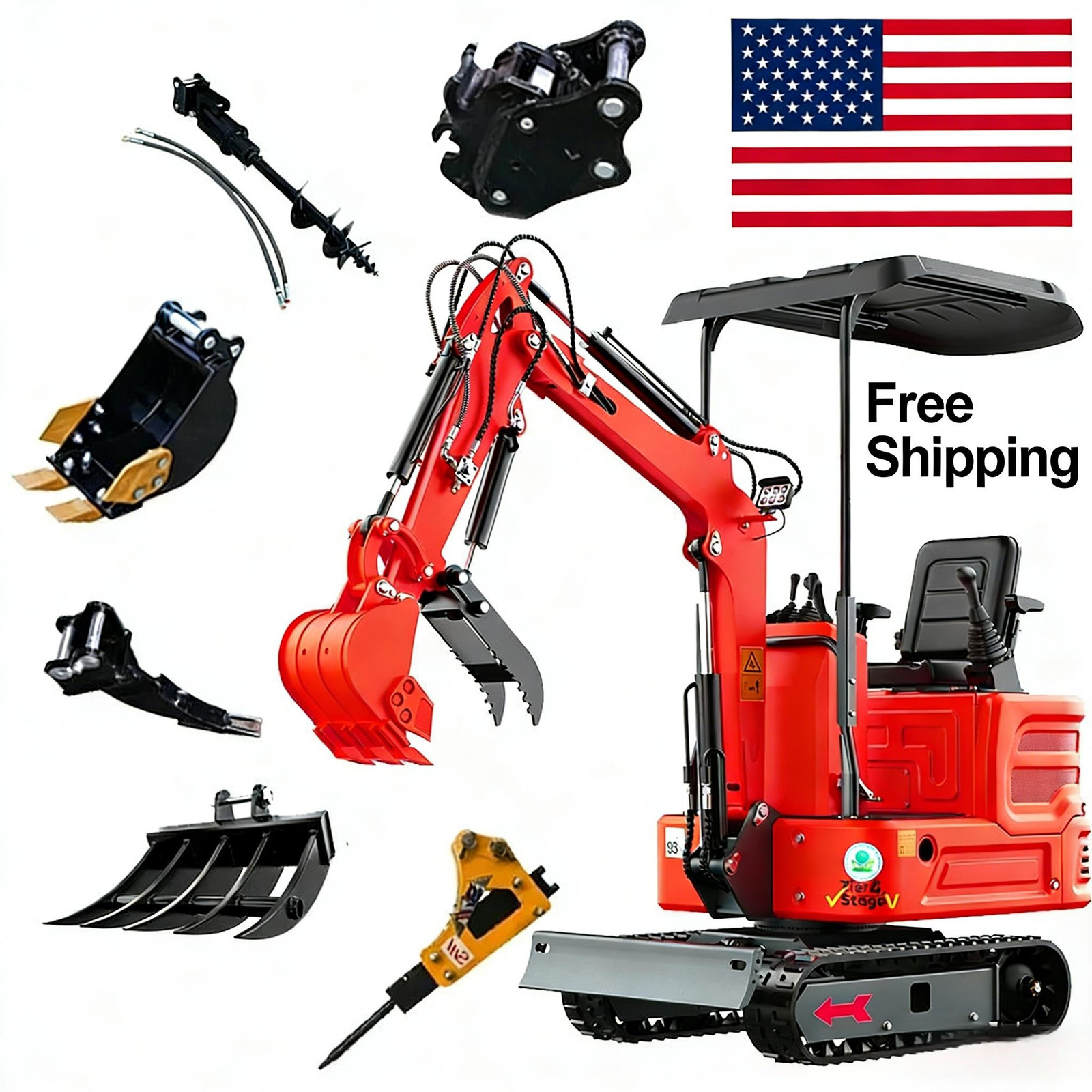 1.4Ton Mini Excavator KUBOTA Diesel Engine with Auger Drill Tracked Diggers USA