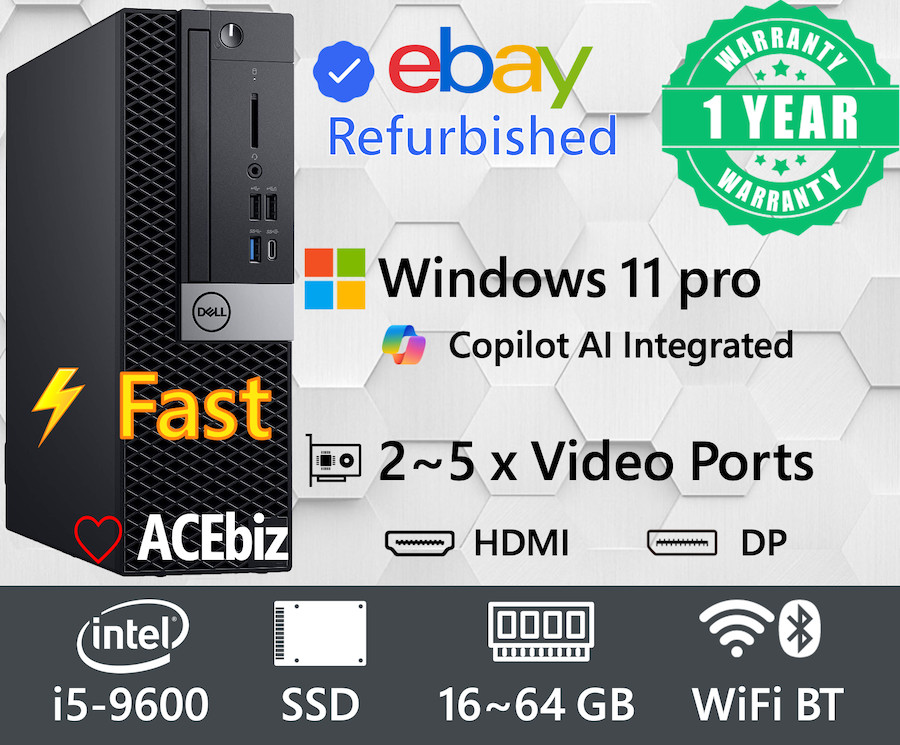 Dell i5-9600 Windows 11 pro Desktop Computer PC SSD WiFi BT up to 64GB RAM HDMI