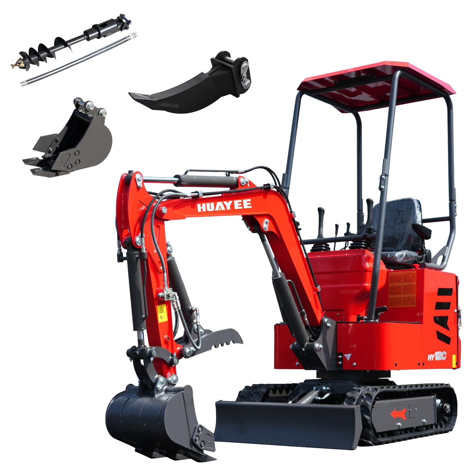 HY12C FREE SHIP Mini Excavator 1.2Ton 13.5hp Gas EPA Engine+Auger+Ripper+Bucket