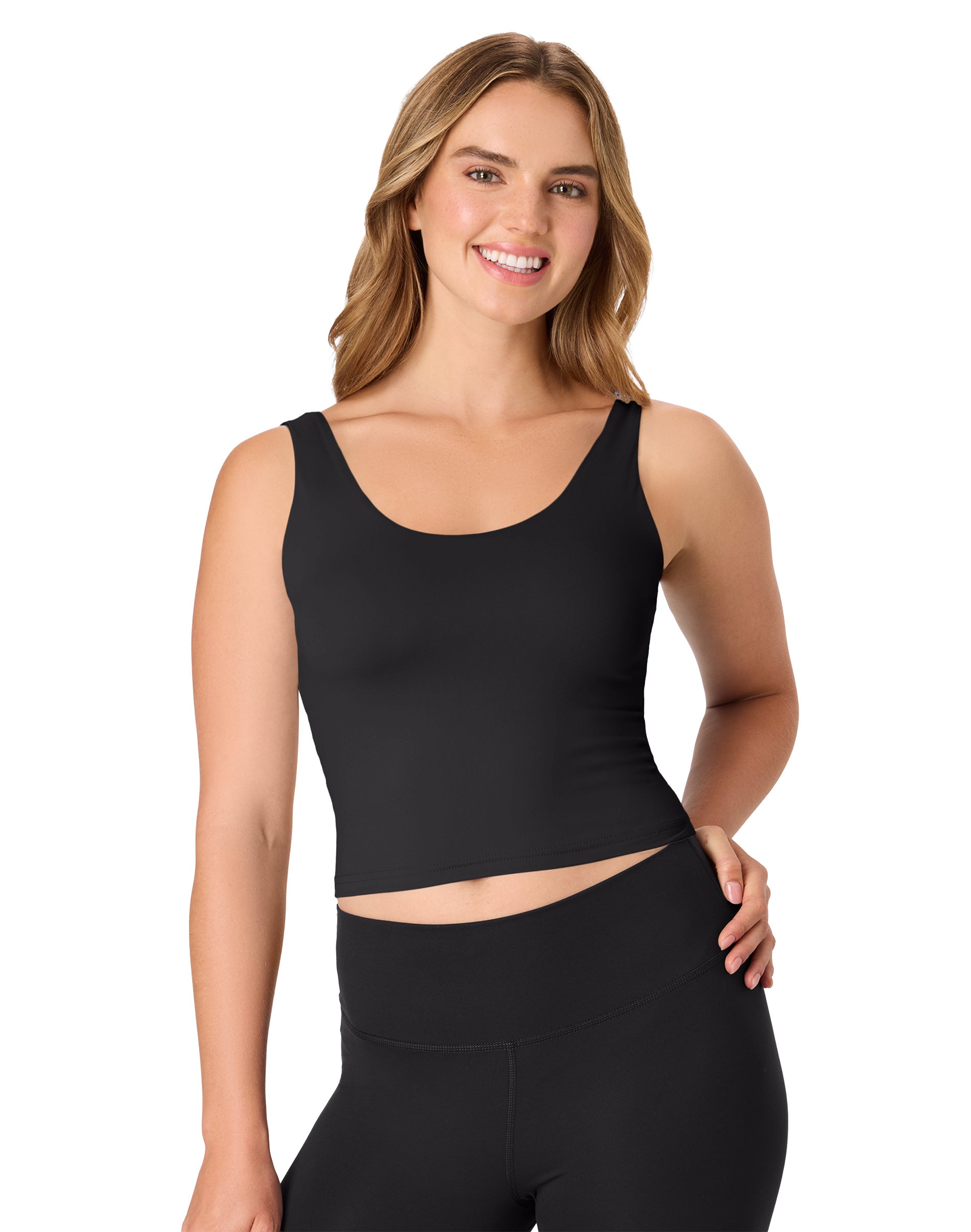 Hanes CoolDRI Women’s Crop Tank with Built-in Shelf Bra, 3-Pack Black/Graphite/White S