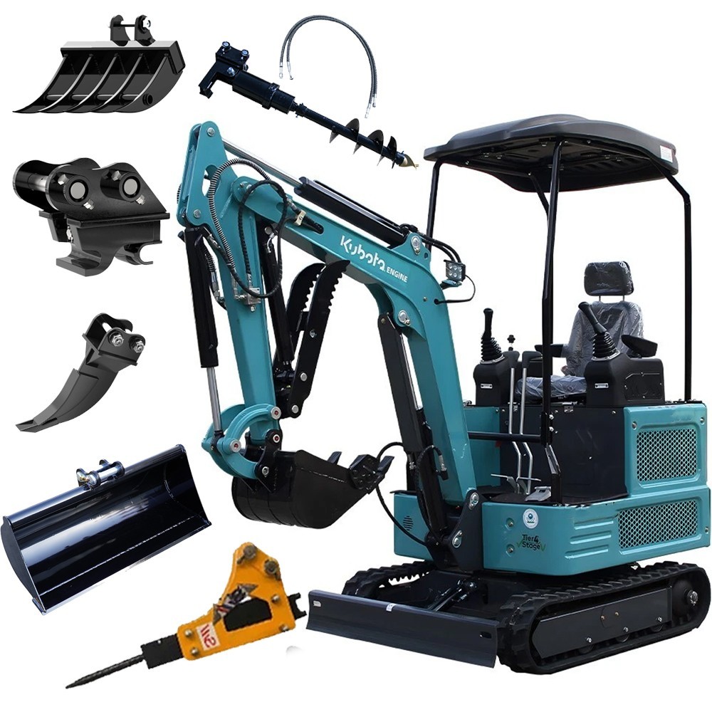 1.8Ton Mini Excavator Pilot System Hydraulic Diggers with 6 Attachment Free Ship