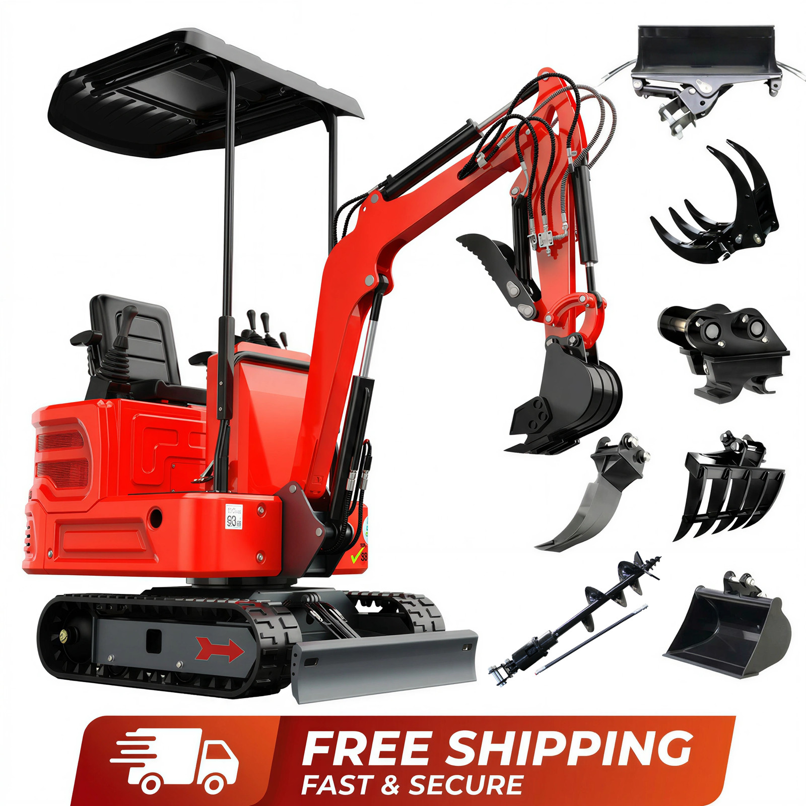 1.4 Ton Mini Excavator Kubota Diesel Engine Hydraulic Pilot +9 Attachments