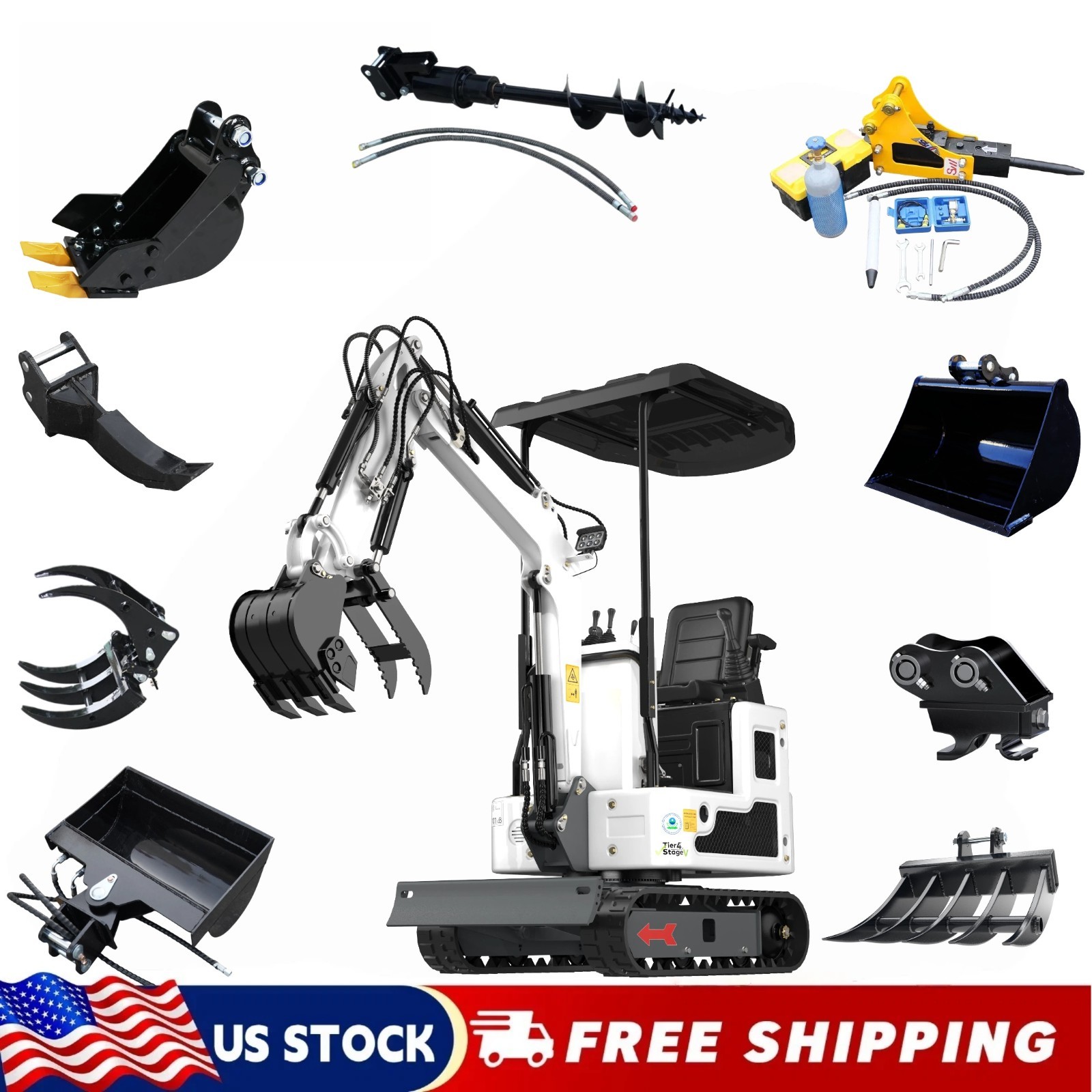 FREE SHIP /unloading 1Ton Mini Excavator B&S EPA Engine With 11 attachments