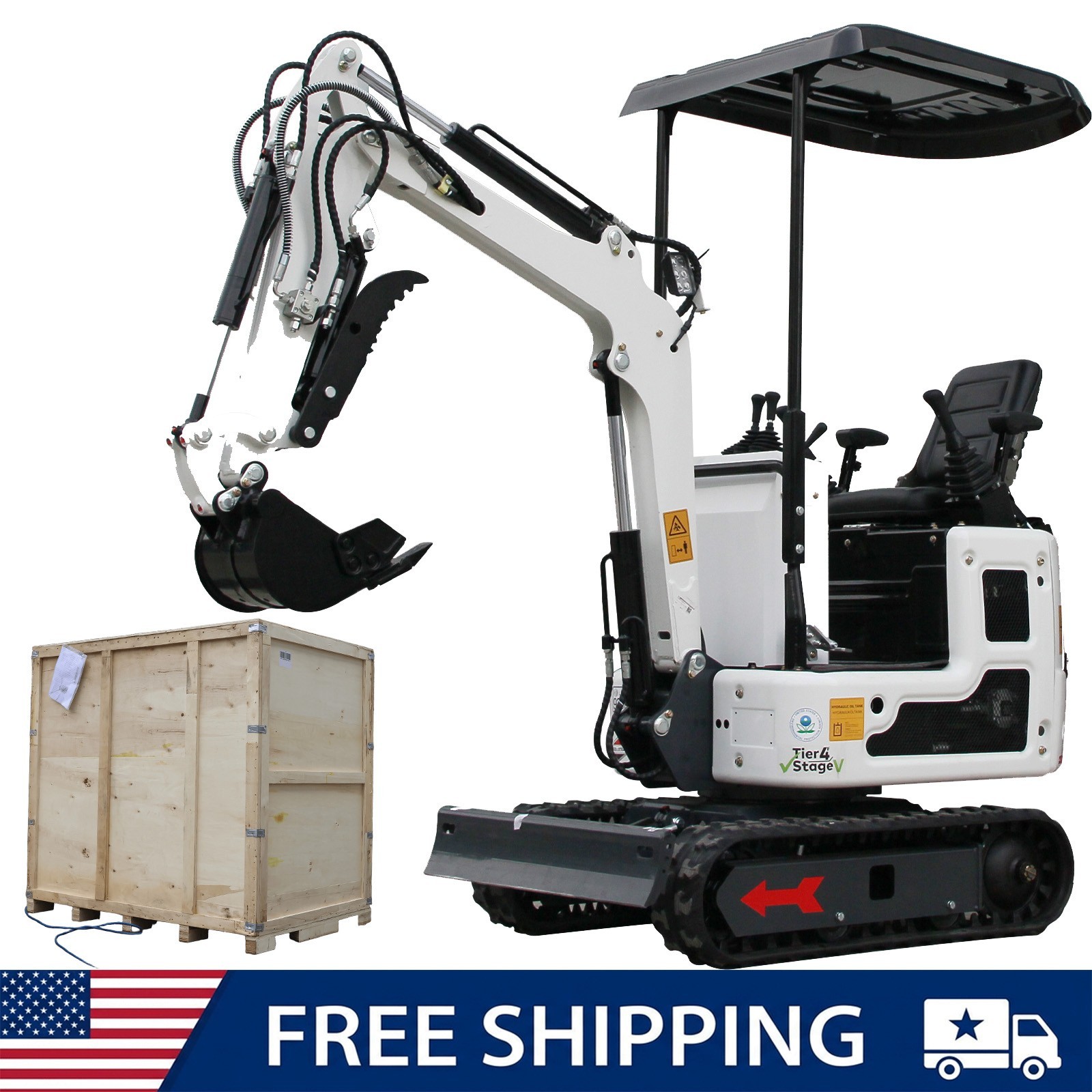 FREE SHIP 1Ton Mini Excavator B&S 13.5HP Crawler Digger Pilot Wooden Box