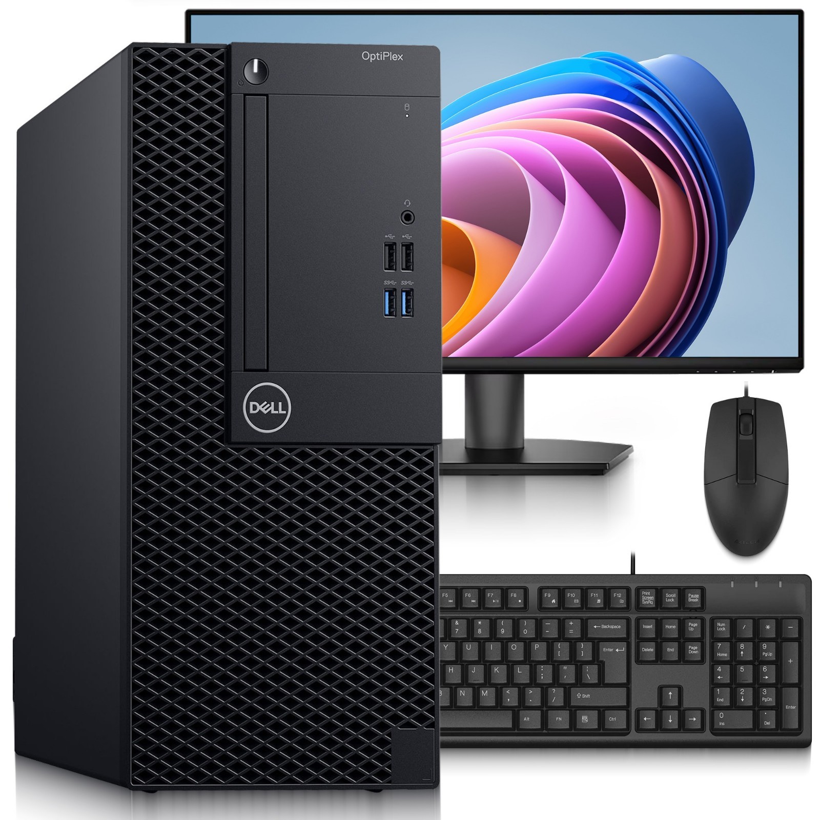 Dell 3070 Mini Tower Intel i5-9th 8GB RAM 256GB SSD 24″ LED Wi-Fi Windows 11 Pro