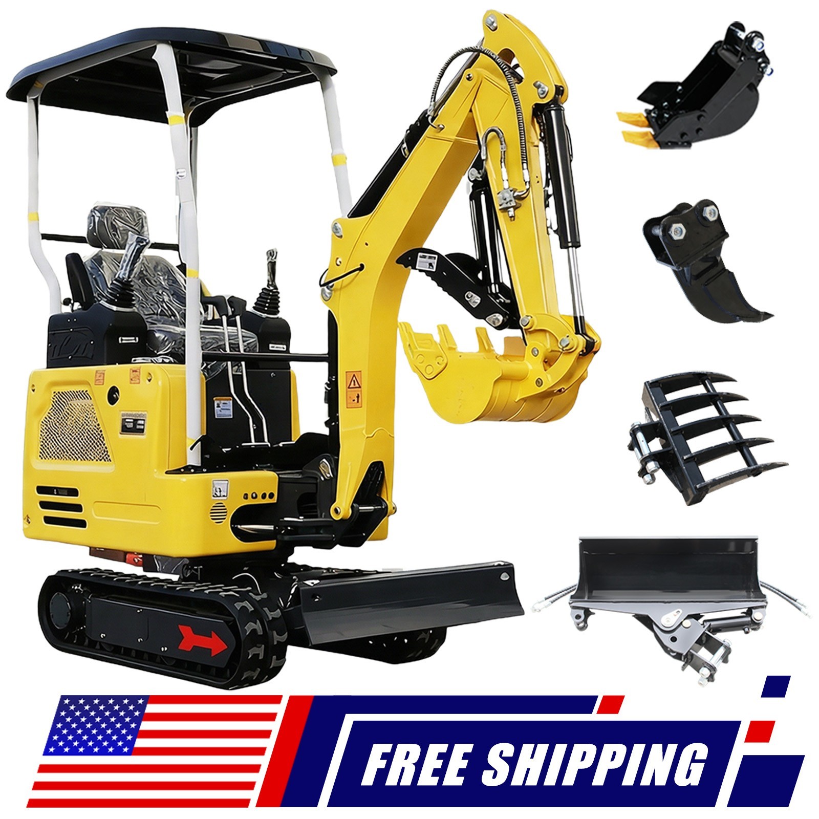 FREE SHIPPING Kubota Mini Excavator 1.8Ton Expand Track Side Swing 4Attachments