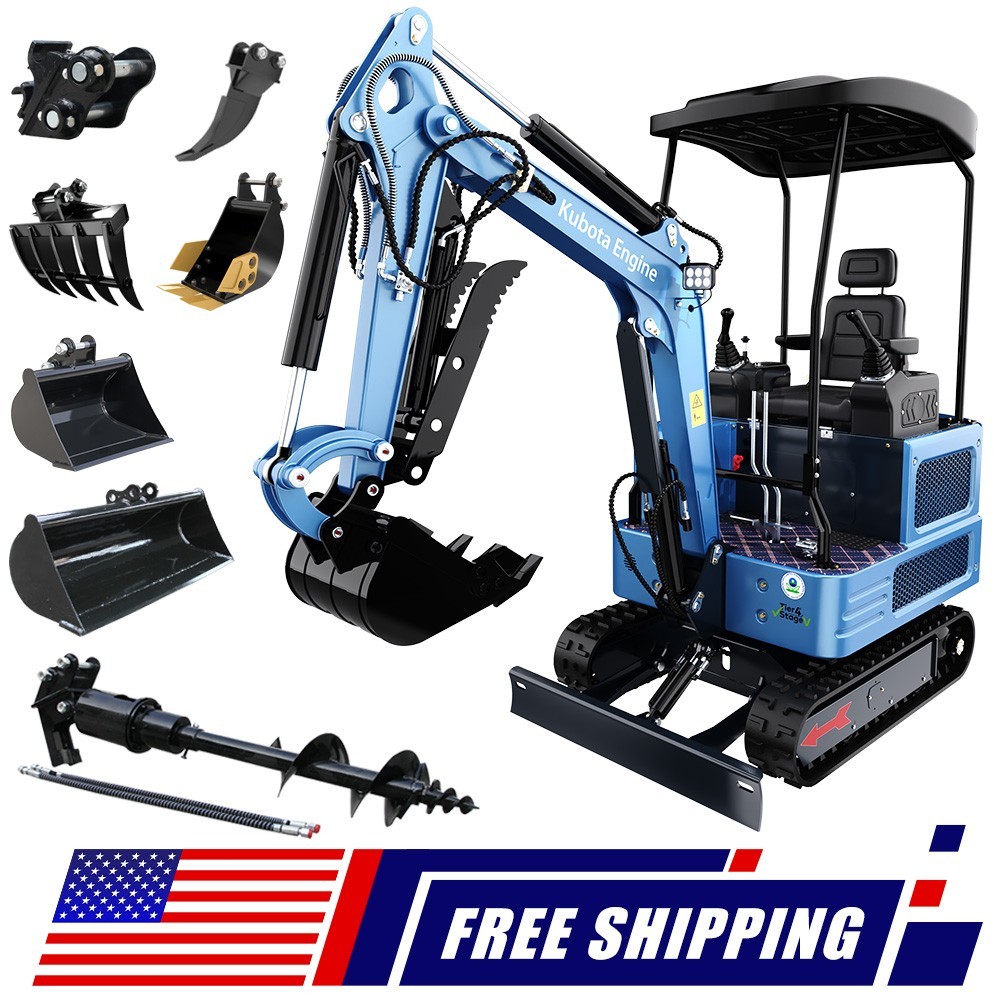 FREE SHIP 1.8Ton Mini Excavator 4000lb Digger KUBOTA Pilot Digger 7Attachment