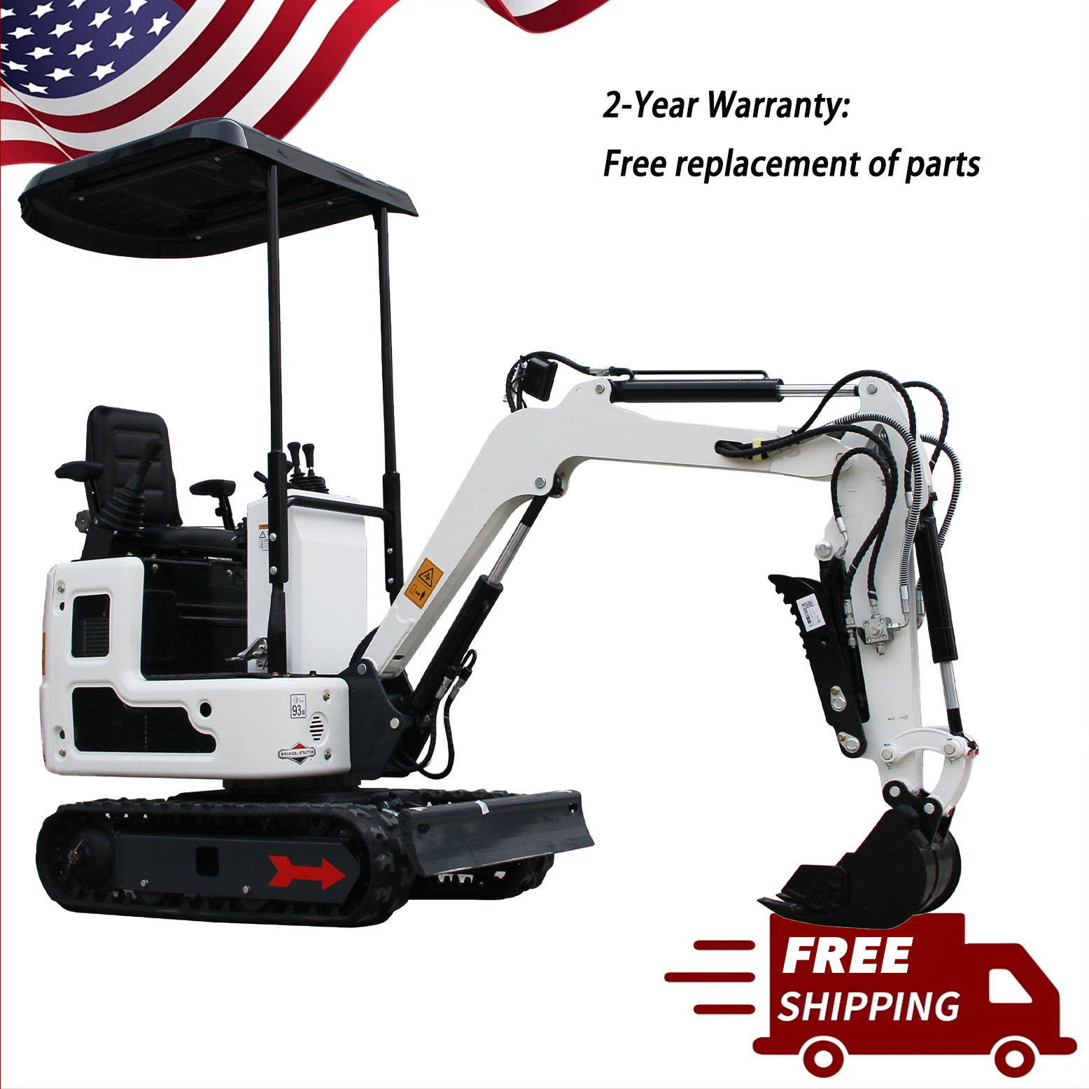 1 Ton Mini Excavator B&S Engine, Hydraulic thumb, Pilot system, Free Shipping