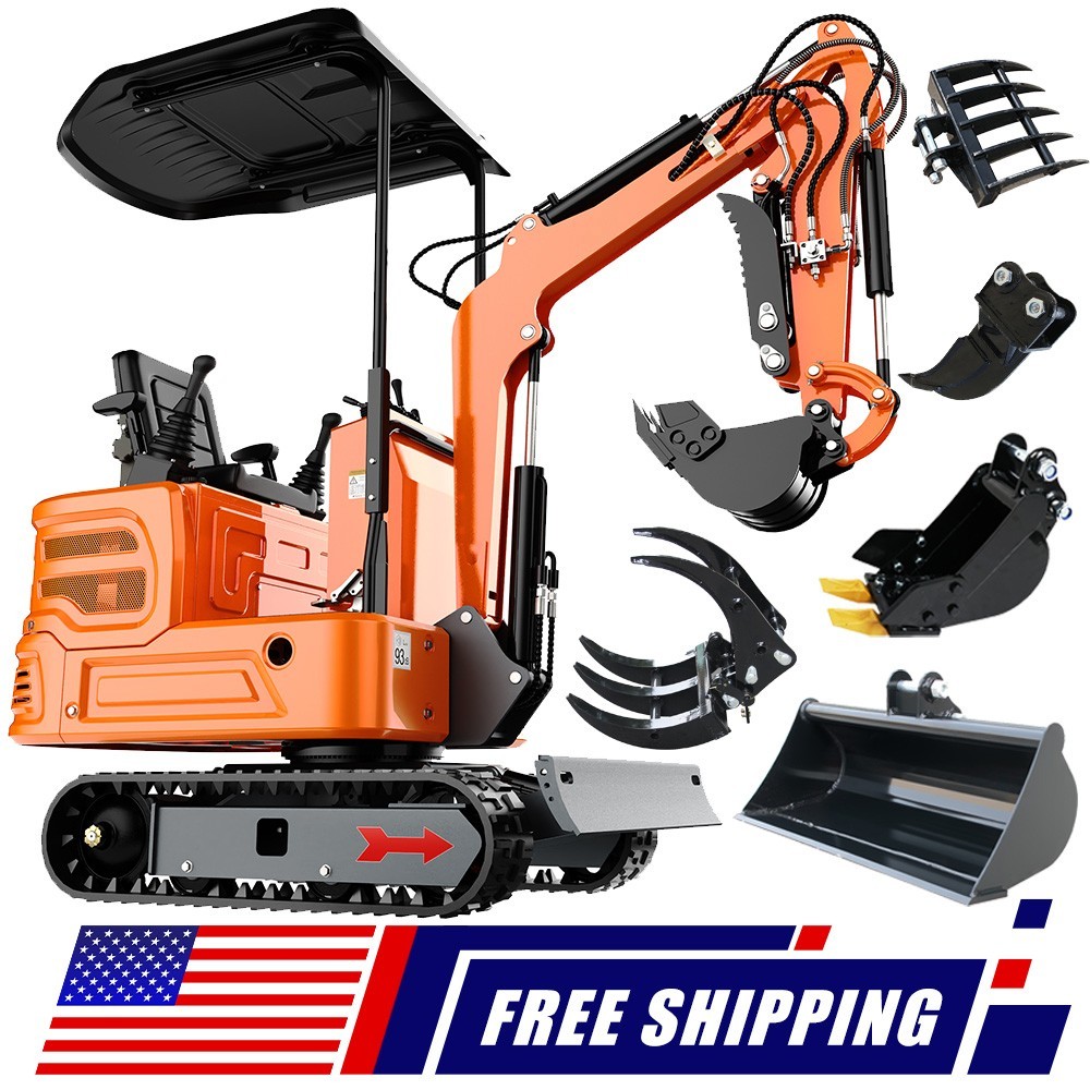 1Ton Mini Excavators 13.5HP B&S Crawler Tracked Digger 5Attachments FREE SHIPING