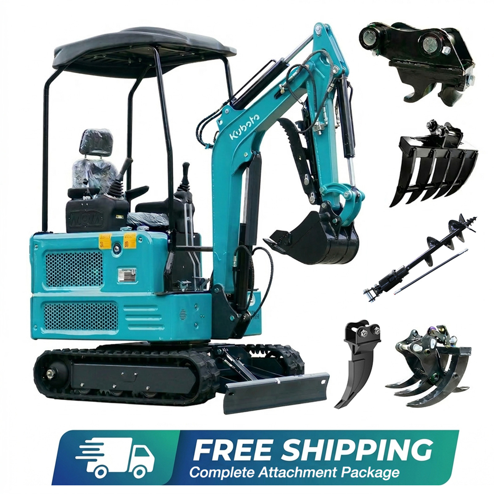 1.8 Ton Mini Excavator Kubota Diesel EPA 4000lb Crawler Pilot Digger Free Ship