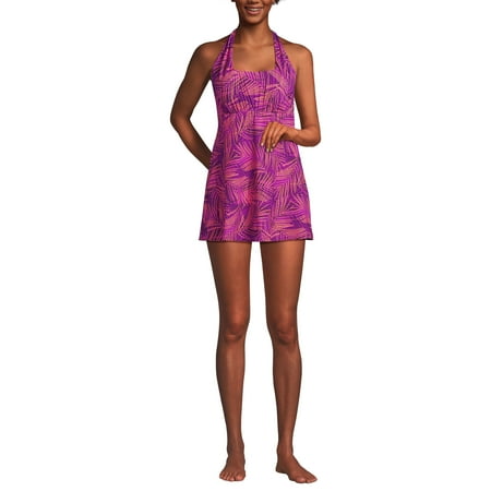 Lands’ End Women’s Square Neck Halter Swim Dress One Piece Swimsuit
