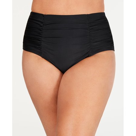 Island Escape BLACK Plus Size High-Waist Bikini Swim Bottom, US 22W