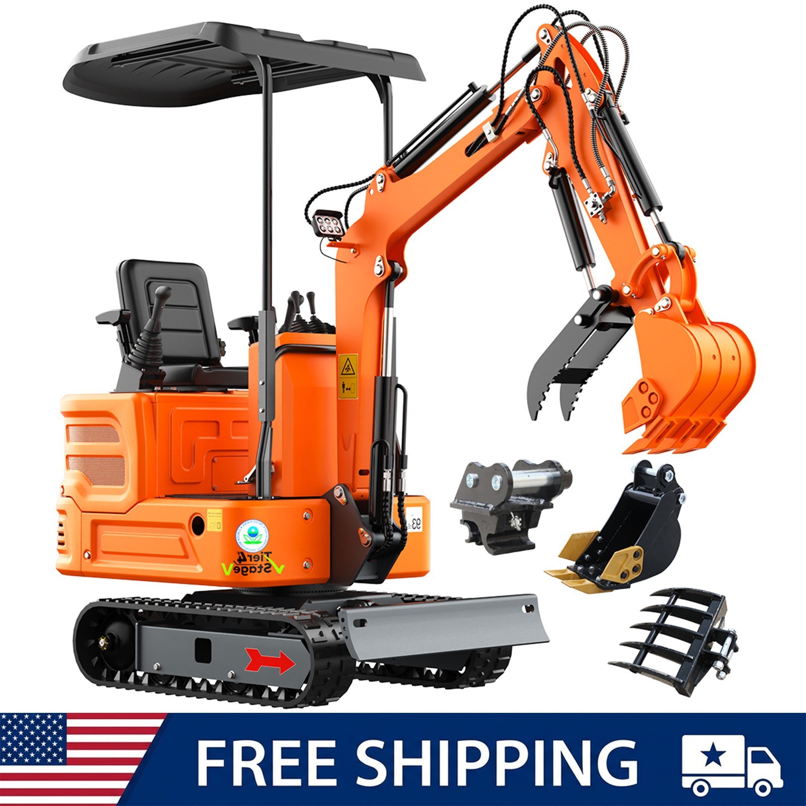 FREE SHIP Mini Excavator 13.5HP B&S Crawler Tracked Digger Hydraulic Thumb Pilot