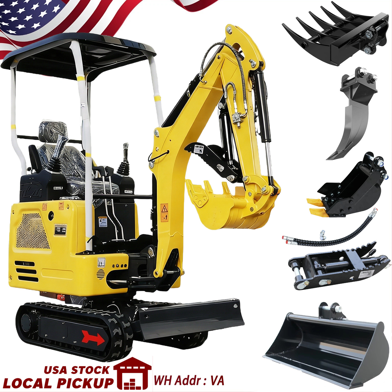 1.8 Ton Mini Excavator  With 5 Attachments, Telescopic Track, Side Swing, VA